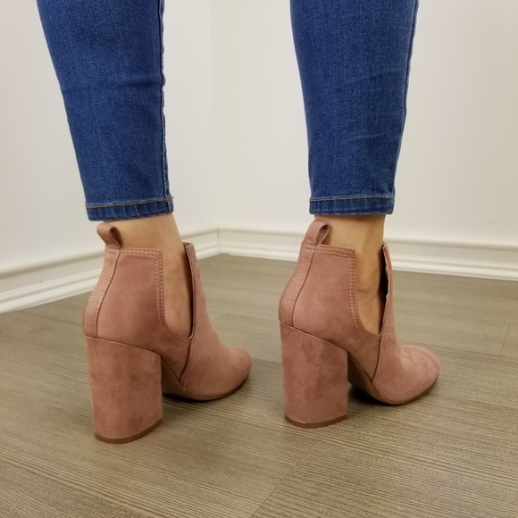 Vegan Suede Mauve Cute Ankle Boots Open Sides-EE - Picture 5 of 8